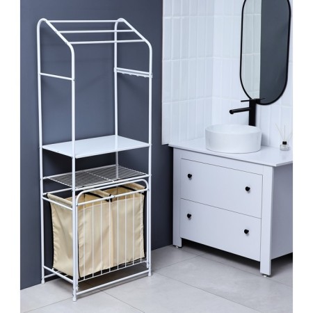 Roster with a double underwear basket and crossbars, 2 tier, white color, 60x35x160 cm