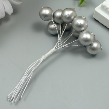 Decor for creativity "Berry Rowan" 1 bouquet = 10 berries silver 10x1.5 cm-1