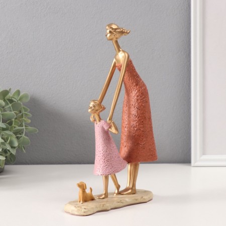 Polystone souvenir "Mom with daughter and dog" orange-pink 5x14x24 cm-3