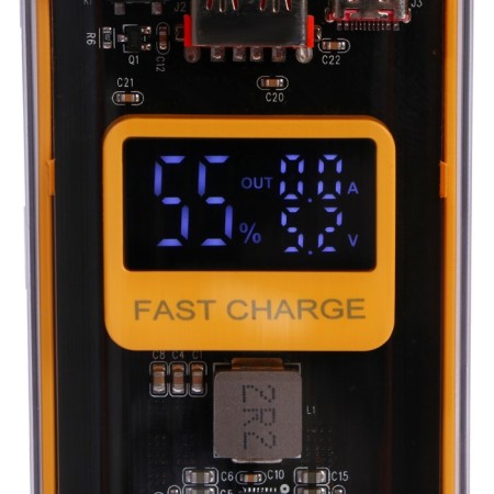 External battery CRR-30, 10,000 mAh, 2USB, 3A, display, QC, Cablepy-C+Lightning, yellow-4