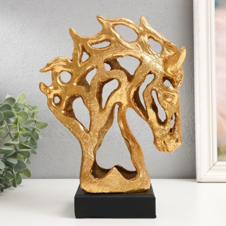 Souvenir Polystone Bust "Head of a horse - openwork" gold 9.7x19x26 cm-3