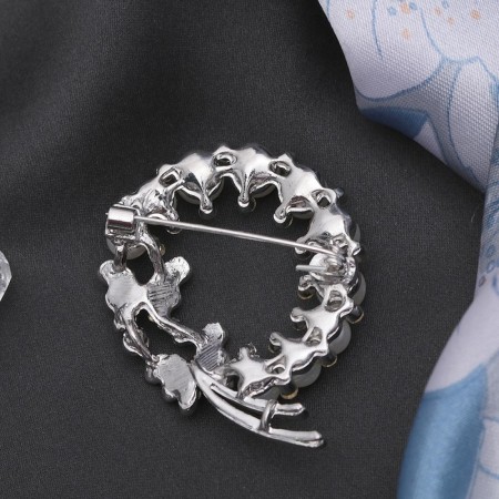 Brooch "Butterflies in a pearl wreath", white color in silver-1