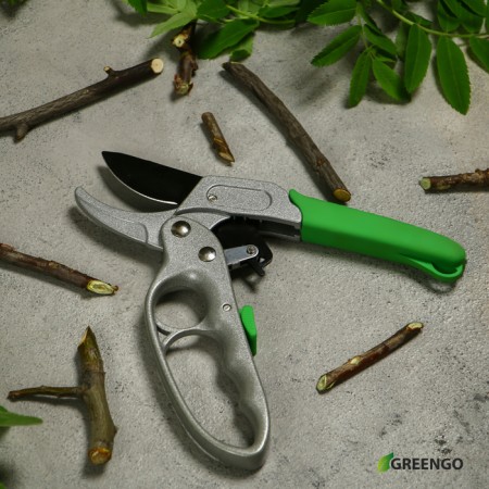 Contact secaterator, 7 "(18 cm), with a ratchet mechanism, plastic handles, Greengo-9