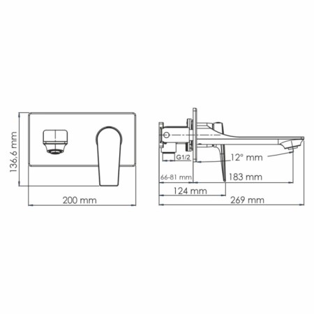 Wasserkraft Wiese 8430 shell mixer, built -in, single -rose, brass, black-2