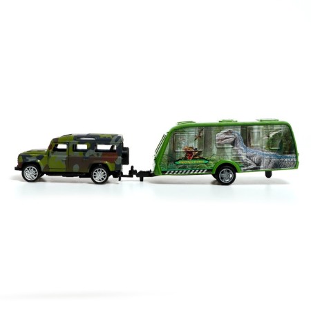 Metal machine with a dinosaur trailer, doors open, mixing color-1