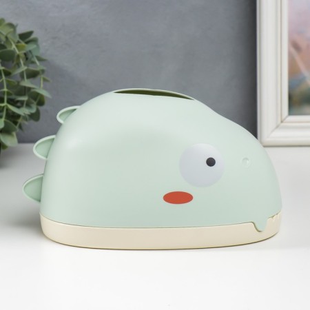 Casket Plastic for napkin "dinosaur" light green 12x12x21 cm-4