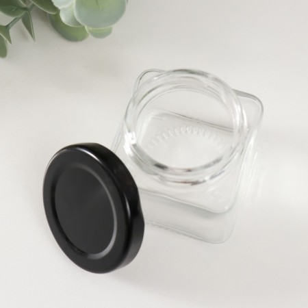 Bank for candles glass with a cover "Four faces" Transparent 80 ml 5.5x5x5.5 cm-3
