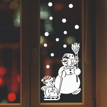 Decorative sticker for windows "Snowman on Sanks" 45x65 cm
