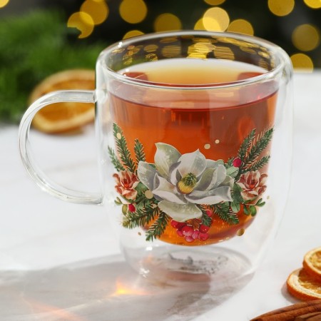 Glass mug with double walls "Winter Stories", 300 ml-1