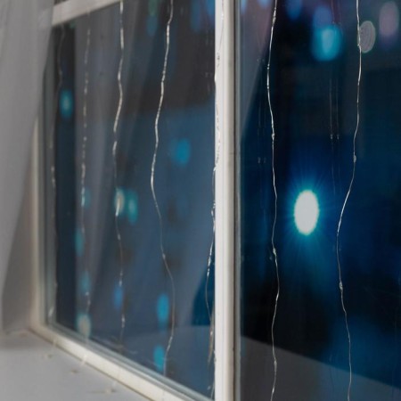 Garland "Curtain" 1 × 1 m dew, IP20, silver thread, 100 LED, white glow, 12 V-5