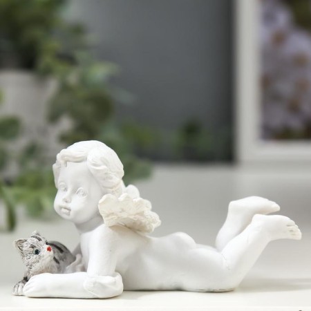 Polystone souvenir "Snowthrough angel with a colored striped cat" 5x4.5x9.6 cm-1