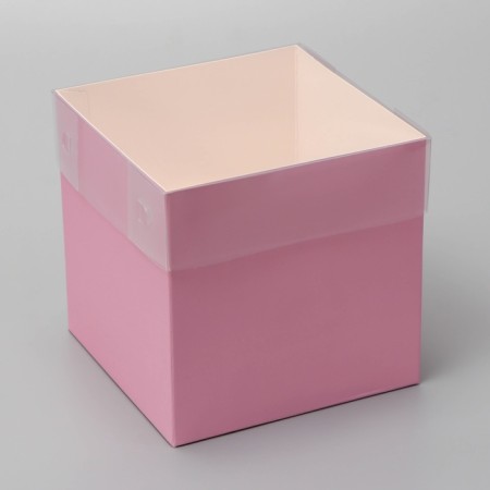 Box for flowers with PVC lid, 12 x 12 x 12 cm, pink