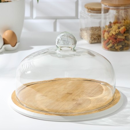 A dish for serving with a heaven lid, D = 30 cm, bamboo, glass, color mix