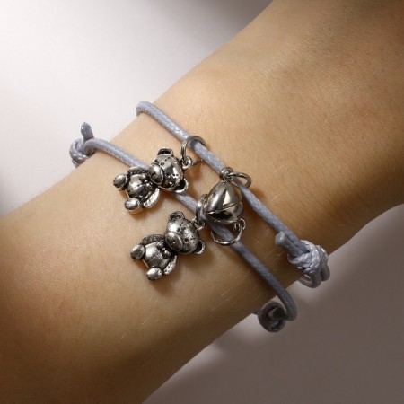 Bracelets "Demetrons" on a magnet, bears with a heart, gray color, 8cm-1
