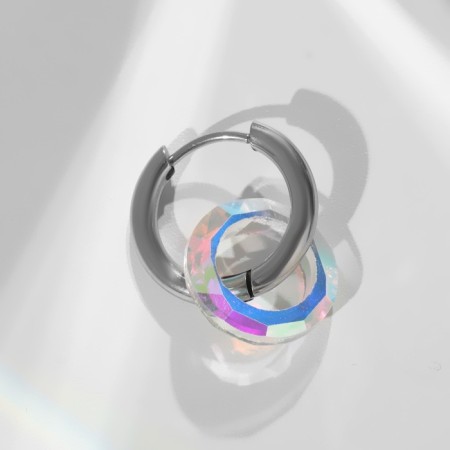 Piercing in the ear "Ring" Saturn, d = 17 mm, rainbow color in silver