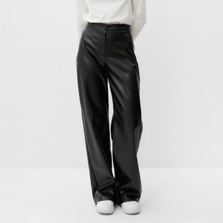 Women's trousers (eco-leather) minku: classic color black, rn 42