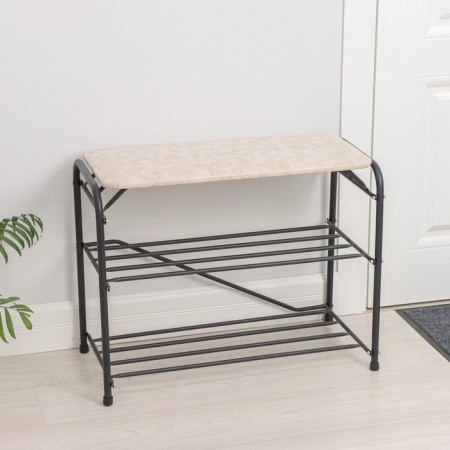 Seat shoe stand, 3 tiers, 65 × 32 × 48.5 cm, suede, black color