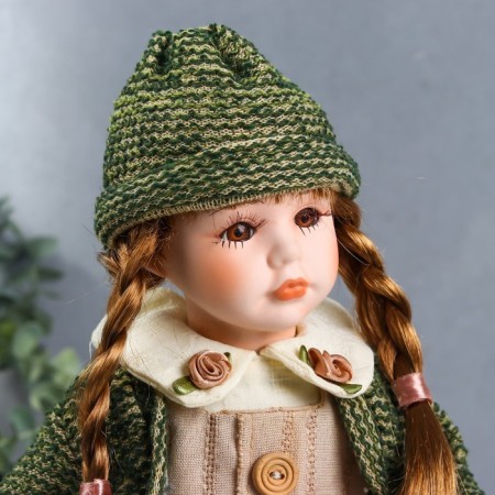 Doll Collectible Ceramics "Vasilisa in a beige dress, green jacket" 30 cm-4