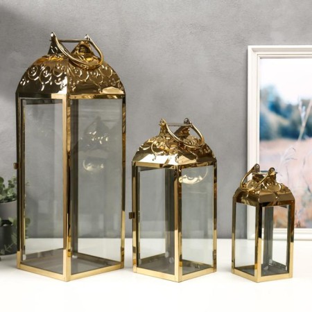 Summary metal, glass Lantern "Curls" gold nr 3 pcs 55x18x18 37x14x14 24x10x10 cm-1