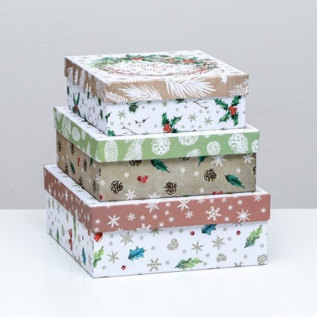 A set of boxes 3 in 1 "New Year's Wreath", 19 x 19 x 7.5 - 14 x 14 x 4 cm-1