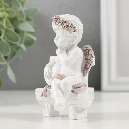 Souvenir Polystone "Cute Angel on a bench with a heart" Coffee wreath 5x5x9 cm-3