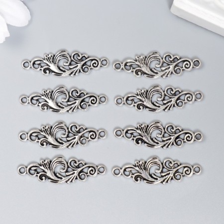 Connector Metal for creativity 2 ears "branch" silver (A17768) 3.5x1.1 cm-2