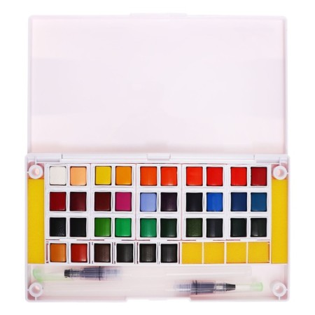 Watercolor paints, + 2 pieces of brushes, in a plastic box, 36 colors-3