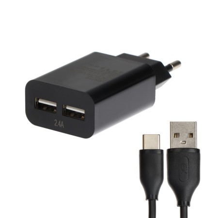 EXPLOYD EX-Z-1424, 2 USB, 2.4 A, Type-C cable, 1 m, black