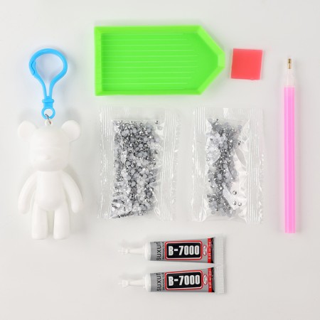 Diamond keychain "Bear", white color, with your own hands-3