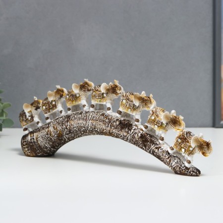 Polystone souvenir "Seven white elephants with a blanket from the Arab carpet on a horn" 11.5x31x5 cm-1