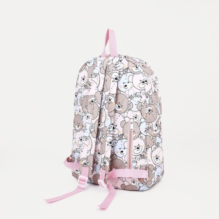 School backpack on lightning from textiles, external pocket, pink color-3