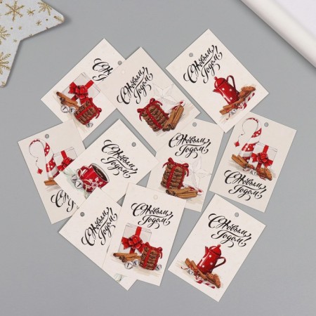 Cardboard Biro "Happy New Year. Cosiness" set 10 pcs (5 types) 4x6 cm-1