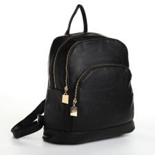 City backpack of artificial leather with lightning, 4 pockets, black color