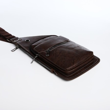 Male sling bag made of artificial leather, brown color-4
