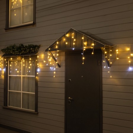Garland "fringe" 6 × 0.7 m, IP44, UMS, white thread, 120 LED, warm white glow, flicker, 220 V