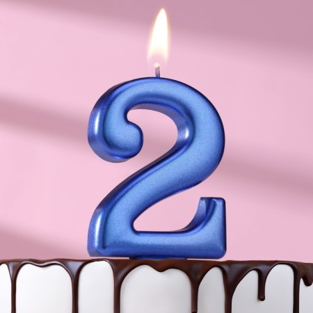 Candle for the Cake "European Giant", a number 2, 7 cm, blue metallic