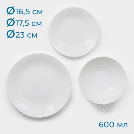 Service "Diva", 18 objects: 6 plates D = 17.5 cm, D = 23 cm, D = 16.5 cm, glass ceramics, white color-1