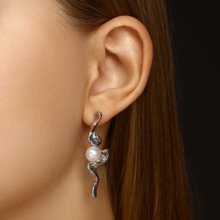 Earrings with pearls "bead" vessel, color silver-3