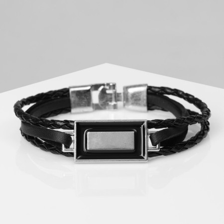 Bracelet male "Fortress" rectangle, black color with silver, 21 cm