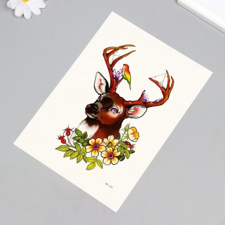 Tattoo on the body color "Deer with a bird" 26.2x14.5 cm-1