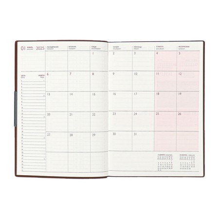 Weekly Datir 2025 g soft ox leather A6+ 80l Escalada, TIS F, KR BL 70 g/m², Kor-I-11