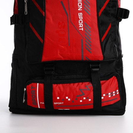 A backpack on a zipper with an increase, 65l, 4 outer pockets, red color-5