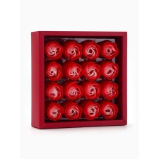 A set of soap roses in a box 16 pieces, red and white
