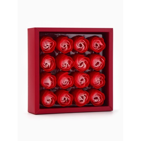 A set of soap roses in a box 16 pieces, red and white
