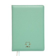 Dated diary 2024 A5 176 sheets, Devente.I Love Cat, hard leather cover, foil, lies, cream block 70 g/m2, peppermint