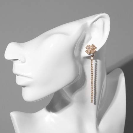 Hanging earrings with rhinestones "Four Liber", white color in gold-3