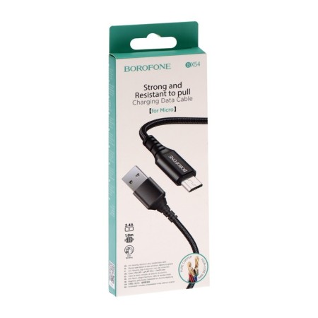 Cable Borofone BX54, microUSB - USB, 2.4 A, 1 m, nylon braid, black-3