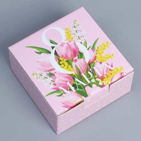 Box Gift team, packaging, “March 8”, 15 x 15 x 7 cm