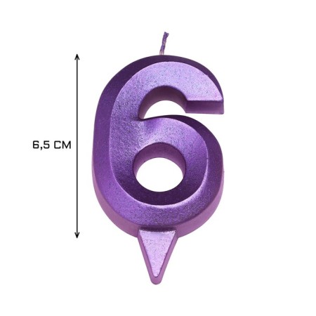 Candle in the Cake "Fine", number "6", purple metallic, 6.5 cm-2