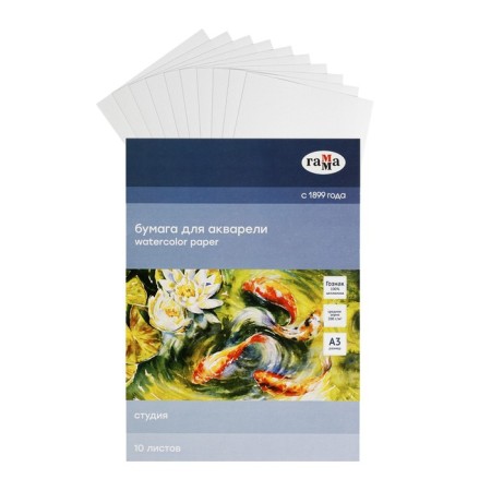 Watercolor paper in the A3 folder, 10 sheets, gamma "Studio", 200 g/m2, middle grain
